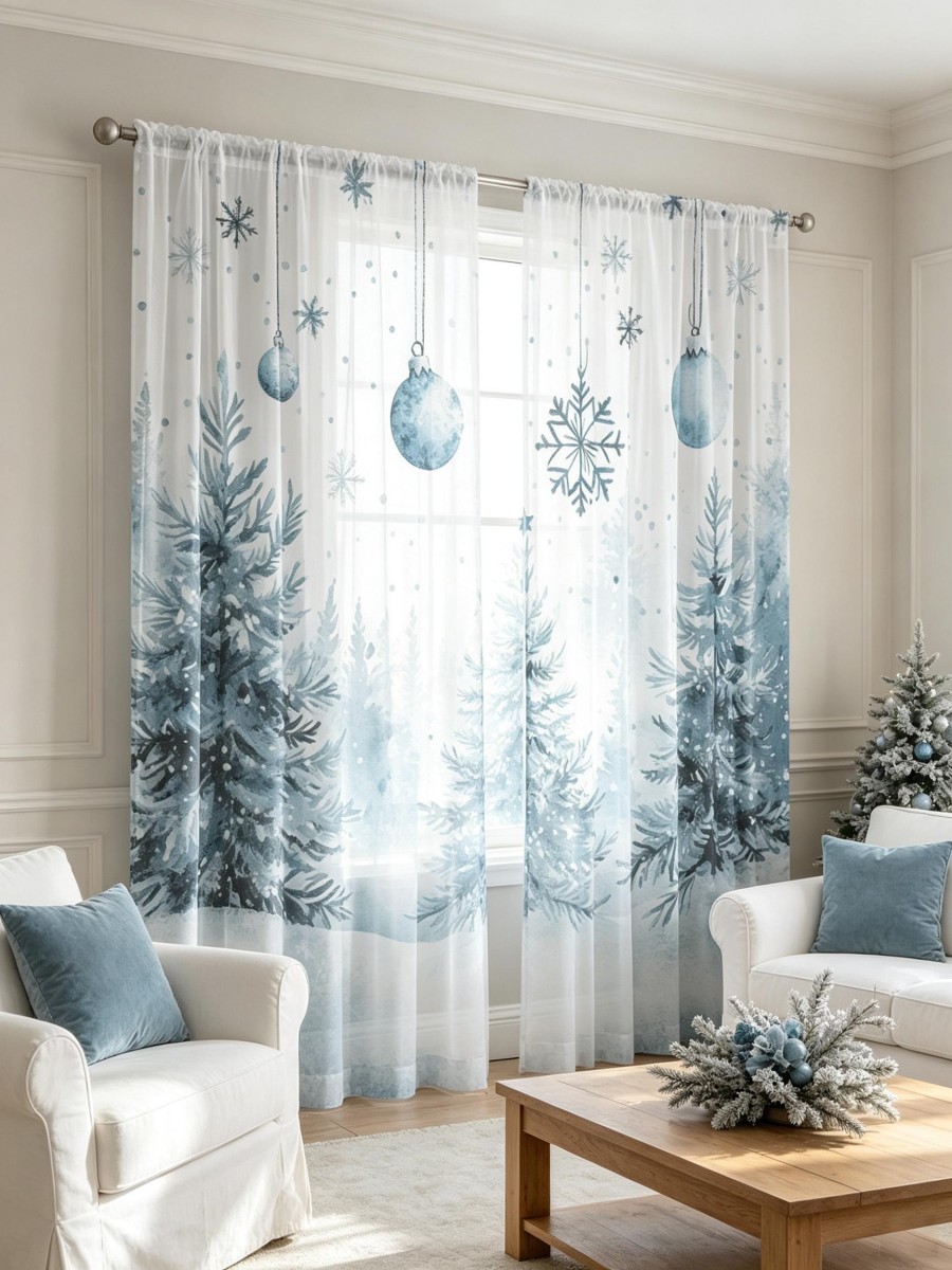 Curtain Rods - قطعتان من ستائر الكريسماس الشفافة، زينة