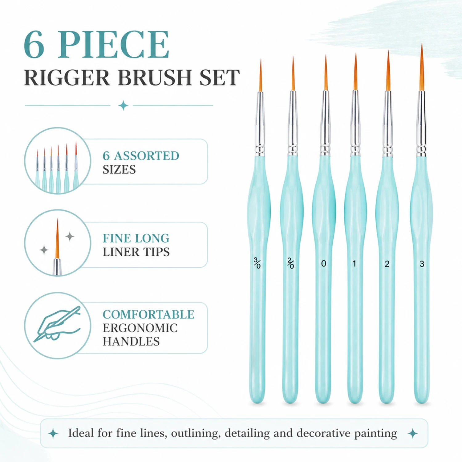 Paint Brush - مجموعة من 6 فرش ريجر للرسم،